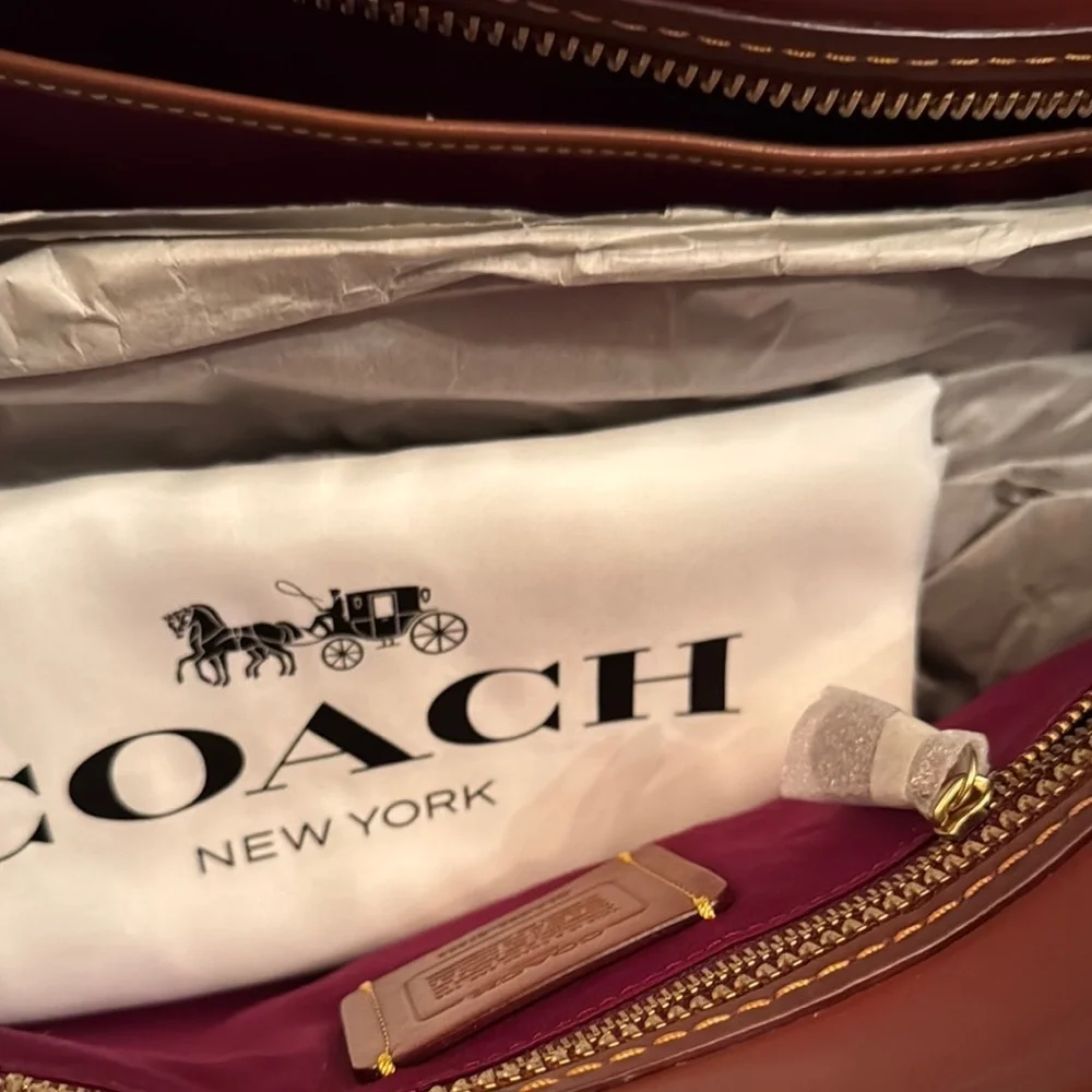 Coach Brown leather and Tan coated canvas Satchel with Structured Design NWT